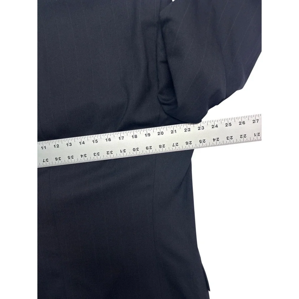 vtg 90s Stafford 42L 36x30 Midnight Blue Striped 3pc Pant Suit Wool Pleated